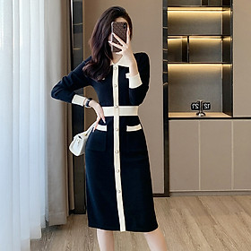 Váy Len Dệt Kim Cổ Ve Ngọt Ngào AL107 - Hàng Quảng Châu Cao Cấp