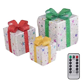 3x Christmas Lighted Gift Boxes, LED Christmas Boxes Set, Christmas Glowing Decoration Gift Boxes, for Restaurants Decoration