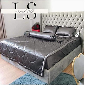 Trọn Bộ Chăn Ga Gối Phi Lụa Lavish Silk Cao Cấp Mát Lạnh Hàng Loại 1 Không Nối Vải - Xám Đậm