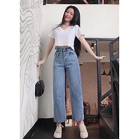 quần jean nữ ống rộng túi kiểu