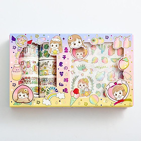 Hộp sticker cute washi tape dán sổ tay decor set 10 cuộn băng dính 10 hình dán sicker Timo WS1