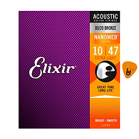 Mua Elixir 11002 - Dây Đàn Acoustic Guitar Cỡ 10 (.010-.047) - 80/20 Bronze Strings Extra Light - Hãng phân phối chính thức (Bộ Dây Ghi-ta phủ lớp Nanoweb cao cấp) - Kèm Móng Gảy DreamMaker