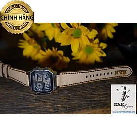 DÂY ĐỒNG HỒ DA BÒ THẬT CHO CASIO – RAM 1970 VEGTAN TRẮNG - HÀNG CHÍNH HÃNG