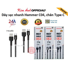 Mua Dây sạc nhanh Ham mer C04 các loại chân cắm Type C  dòng điện 5v-2.4A  dây dù check Qr kiểm tra hàng chính hãng