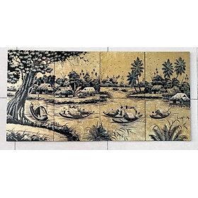 Mua Tranh sơn mài đồng quê dát vàng bộ 4 tấm 60x120 cm hàng xuất khẩu