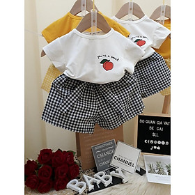 Bộ đồ coton tàu quần giả váy thô kẻ cho bé gái size 7-22kg(hàng đổ shop)