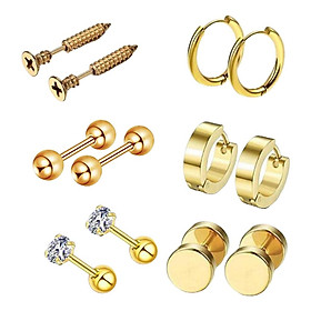 6 Pairs Ear Studs Curve Barbell Stainless Helix Piercing Ear Jewelry Gold