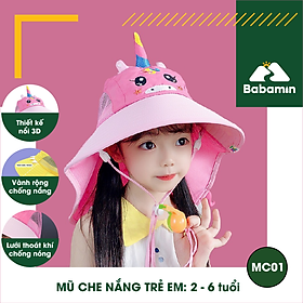 Mũ Chống Nắng Cho Trẻ Em 2 - 6 Tuổi, Họa Tiết 3D cho bé trai, bé gái - Babamin - MC01