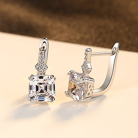 Bông tai Bạc ý 925 hình tròn dáng bông tai bạc s925 đính đá cao cấp thật dáng dài B2390 gồm 2 màu Bảo Ngọc Jewelry