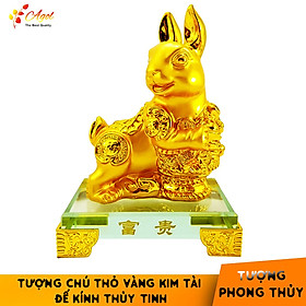 Mua Tượng chú thỏ vàng đế kính thủy tinh cao cấp - Tượng Ngọc Thố Chiêu Tài - Hàng Nhập Khẩu