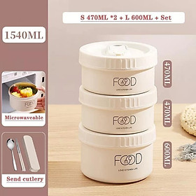 Hộp Cơm Giữ Nhiệt 3 Tầng Rời Dung Tích 640ML, 440ML, 440ML - Combo 3 Hộp Cơm Giữ Nhiệt Lucky Tặng Kèm Túi Và Thìa Dĩa Chất Liệu Inox 304 - Hàng Chất Lượng KoSuyTu