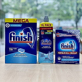 Combo - Viên rửa bát Finish Classic 110 viên + Muối làm mềm nước 1.2kg +