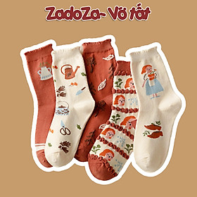 Bộ 5 đôi tất cổ trung cho nữ cotton p3wm02a