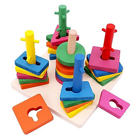 Combo Bộ thả hình khối ZICZAC 4-5 cọc, thả khối vuông giúp bé phát triển tư duy - Đồ chơi gỗ thông minh cho bé