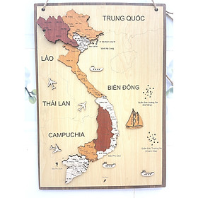 Mua Tranh gỗ bản đồ Việt Nam 3D treo tường - Kích thước 57x35cm - Trang trí phòng khách  phòng học  văn phòng sang trọng