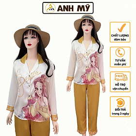 Đồ bộ mặc nhà pijama nữ A ANH MỸ lụa latinh cao cấp DÀI - DÀI TDLT - 01