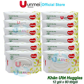 Thùng 12 gói Khăn ướt Huggies không mùi (80 miếng/gói)