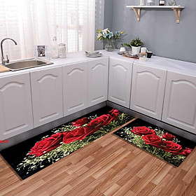 Mua (Tặng móc dán chịu lực)Combo Thảm Nhà Bếp Họa Tiết Thảm Ngắn và Thảm Dài