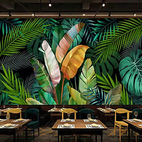 Mua (HCM) Tranh dán tường 3d lá nhiệt đới 2 tropical tranh sẵn keo  dễ dán(in theo yêu cầu)