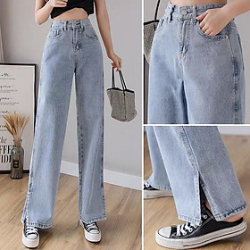 Quần jean ống rộng️️ ulzzang xẻ line phong cách Hàn Quốc cao cấp
