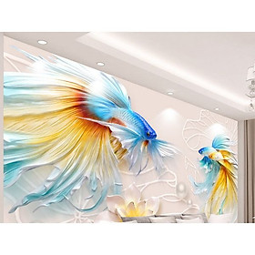 Tranh dán tường đôi cá vàng - tranh dán phòng khách - phòng ngủ - hành lang - tranh phong thủy DN29