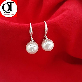 Bông tai bạc nữ ngọc nhân tạo màu trắng size 10ly  giáng dài 100% chất liệu bạc thật Bạc Quang Thản - QTBT21(TRẮNG)