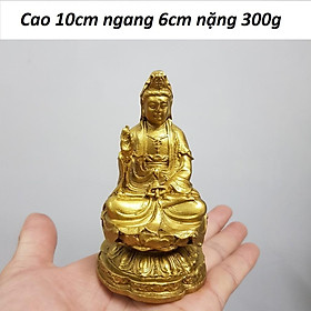 Tượng phật bà quan âm toạ đài sen bằng đồng MS17g