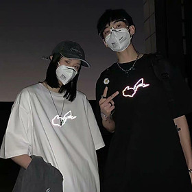 2 color【M-5XL】Fashion Short sleeve T-shirt Men Printed Personality Reflective Pattern student couple short T-shirt unisex T-shirt Summer new style Oversize couple wear