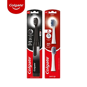 Combo Bàn chải điện Colgate Sonic 360 Charcoal với lông chải phủ than kháng khuẩn và 2 Đầu thay màu trắng lông chải xoắn kép