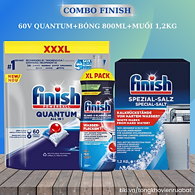 Combo Viên rửa bát Finish quantum 64 V + Muối Finish 1.5kg + Bóng finish 750ml