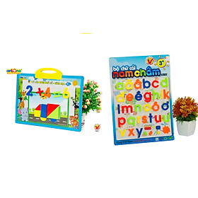 Combo Bảng nam châm Bé làm quen số và hình học + Vỉ nam châm chữ thường/chữ hoa