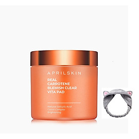 Toner Giúp Sáng Da, Giảm Mụn Aprilskin Real Carrotene Vitamin Pad 135g (60 miếng) + Tặng kèm 1 băng đô tai mèo (màu ngẫu nhiên)