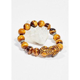 Vòng tay phong thủy nam đá mắt hổ vàng nâu charm tỳ hưu 14mm mệnh thổ , kim - Ngọc Quý Gemstones