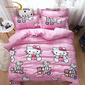 [Miễn phí bo chun ga] Bộ Chăn Ga Gối Cotton PL KITTY HỒNG , Set 4 Món Gồm Vỏ Chăn, Ga Trải Giường, Đôi Vỏ Gối Nằm - Anhlam Store