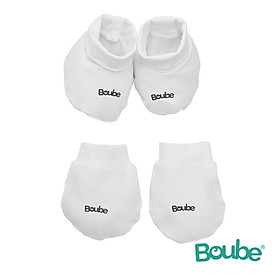 Set phụ kiện nón, bao tay, bao chân màu trắng cho bé sơ sinh Boube, Vải Cotton Organic thoáng mát - Size Newborn