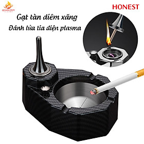 Gạt tàn thuốc la honest kiêm hộp quẹt diêm xăng tích hợp bật lửa điện plasma 2 tia sạc pin độc đáo