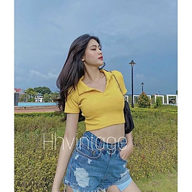 Áo croptop cổ polo, áo thun chất borip cao cấp -N
