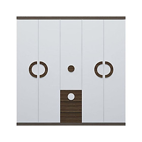[Miễn phí vận chuyển & lắp đặt tại TP.HCM] Tủ quần áo gỗ cao cấp thiết kế 5 cánh cửa mở thông minh tích hợp nhiều hộc kệ Ohaha - TQAOH01 - 160 X 60 X 200 cm - Màu Nâu phối Trắng