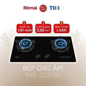 Bếp gas âm Rinnai RVB-220G(B) mặt bếp kính và kiềng bếp gang - Hàng chính hãng.