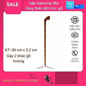 Gậy batoong đầu rồng thân đốt trúc gỗ hương