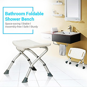 Foldable Shower Bench Bath Seat Bathroom Chair Stool with Non-Slip Feet Adjustable Height Drainage Holes for Elderly