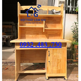 Bàn hoc hoc sinh gỗ thông ghép liền kệ rộng 1m2 cao 1m45 sâu 50cm