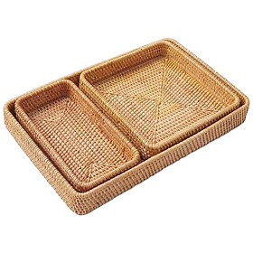 Rattan Serving Tray Tabletop Display Rectangular for Coffee Table