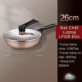 Chảo Đá Chống Dính Ceramic Cao Cấp Bếp Từ Có Nắp 26cm 28cm Cảm Biến Nhiệt Độ Thông Minh Đạt Chất Lượng LFGB Đức SSGP