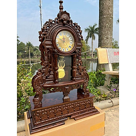 Mua Đồng hồ quả lắc để bàn tân cổ điển bằng gỗ mun đuôi công kt cao 70×45×15cm và đế cao 15×52×29cm
