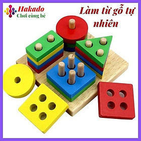  Đồ chơi montessori thả hình 4 cọc bằng gỗ cho bé