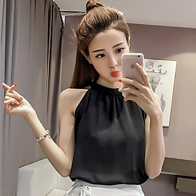 Áo kiểu nữ, Áo sát nách cổ yếm sang chảnh chất Lụa latin cao cấp thoáng mát New Design AO0012