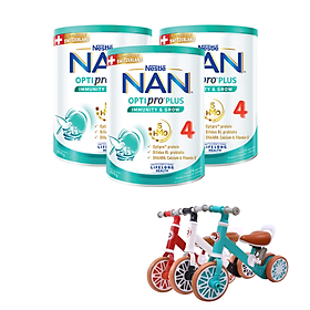 Bộ 3 lon Sữa bột Nestlé NAN OPTIPRO PLUS 4 800g/lon với 5HMO Giúp tiêu hóa tốt + Tăng cường đề kháng  + Tặng 01 Xe chòi chân mẫu ngẫu nhiên (Bé 2-6 tuổi)