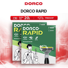 DORCO RAPID - Combo Dao Cạo Râu Hàn Quốc 2 Lưỡi - Bộ Gồm 2 Hộp Mỗi Hộp Gồm 1 Cán 7 Đầu Cạo