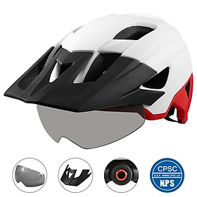 Mũ bảo hiểm cho xe đạp leo núi có kính che có thể tháo rời siêu nhẹ dành cho Nam Nữ-Màu Trắng & đỏ